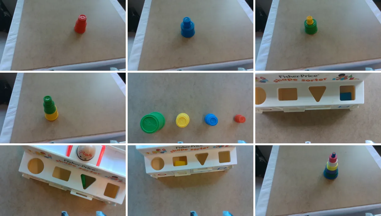 Wrist-camera views of the nine completed tasks